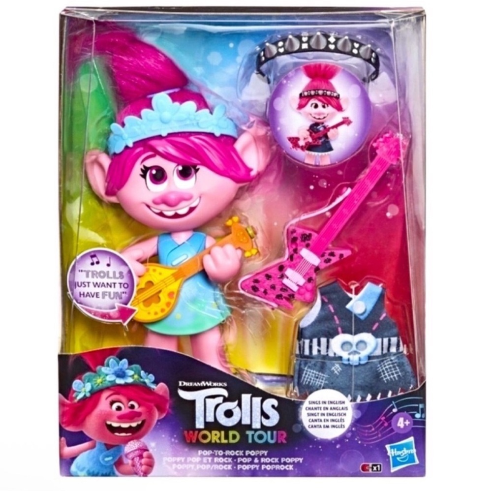 NIB Dream Works Trolls World Tour Pop-to-Rock Poppy by Hasbro